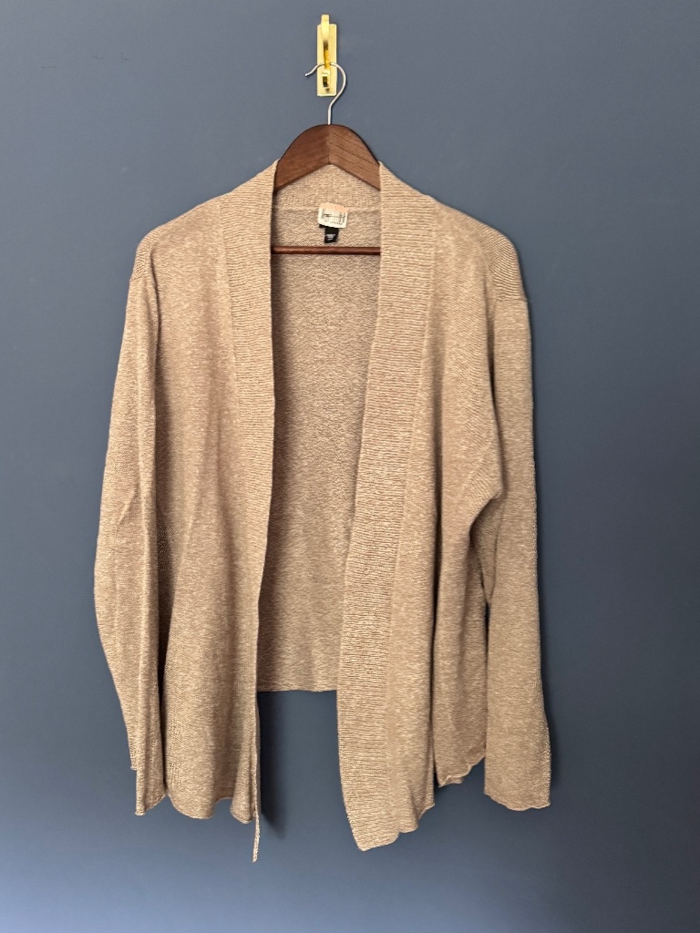 Eileen Fisher Woman 3X Beige Tan Open-Front Cardigan Linen Blend Knit Sweater